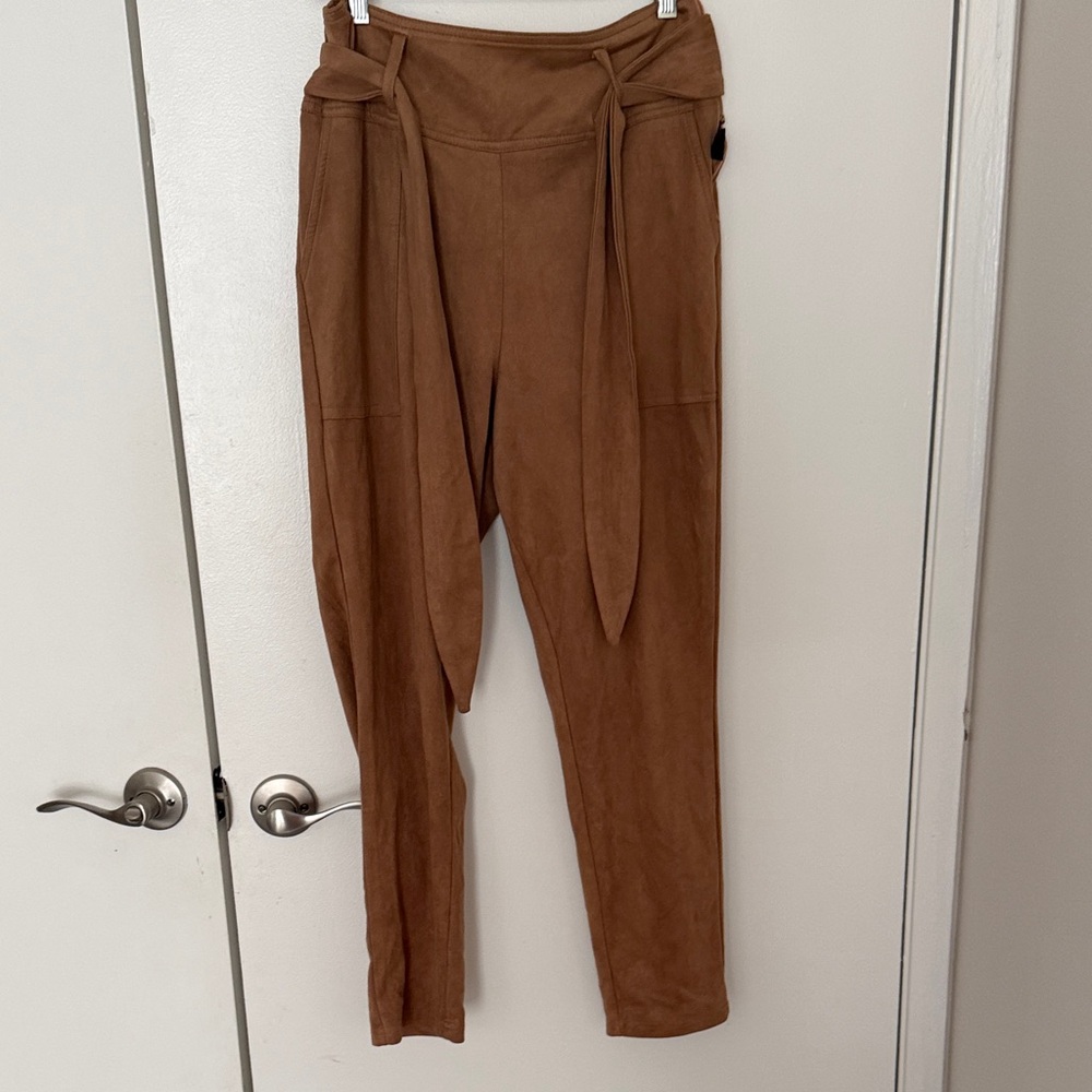 Vici Brown High-Waist Tie-Belt Skinny Pants